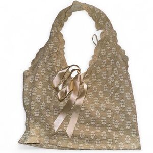 Lace Halter Top with Ribbon Tie